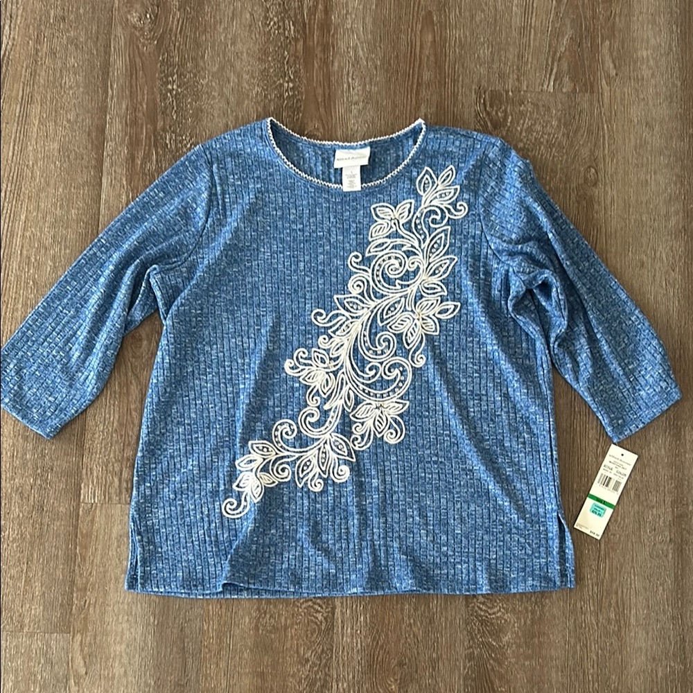 Blue Top with White Embroidery